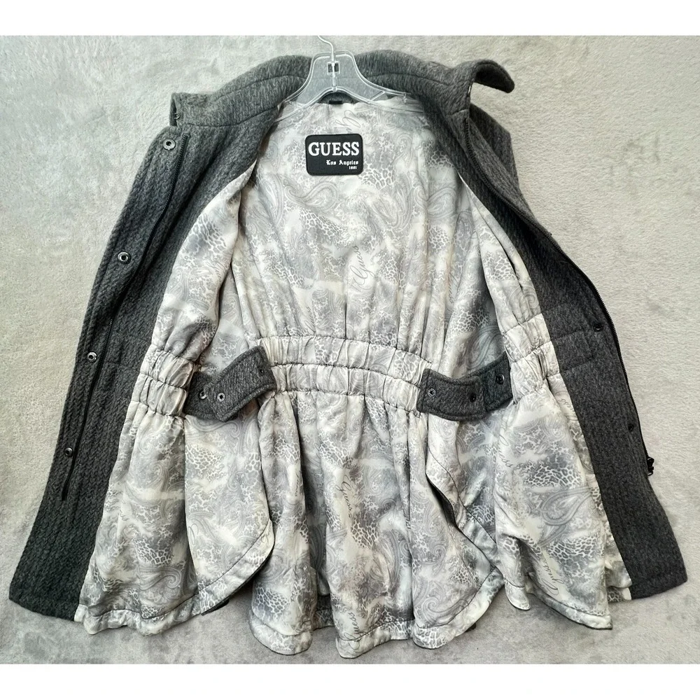 Guess Gray Wool Blend Cape Coat Poncho Batwing Sleeve Button Front Hidden Zipper